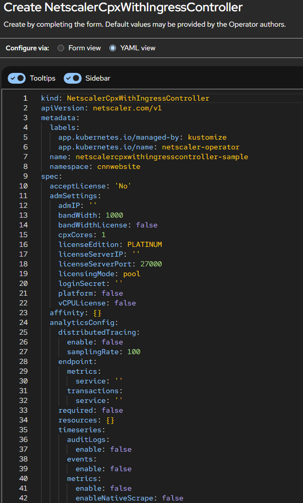 Create CPX k8 Gateway controller
