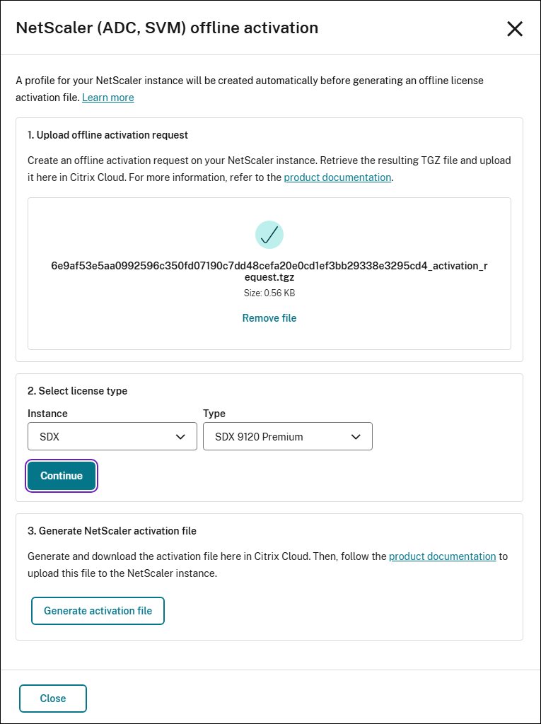Download NetScaler offline activation request file
