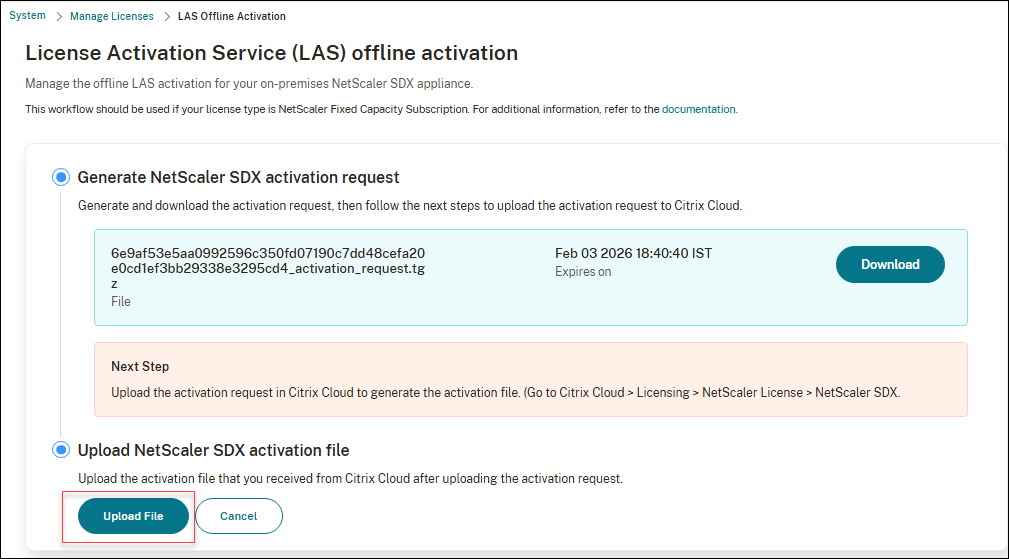 Upload activation request file