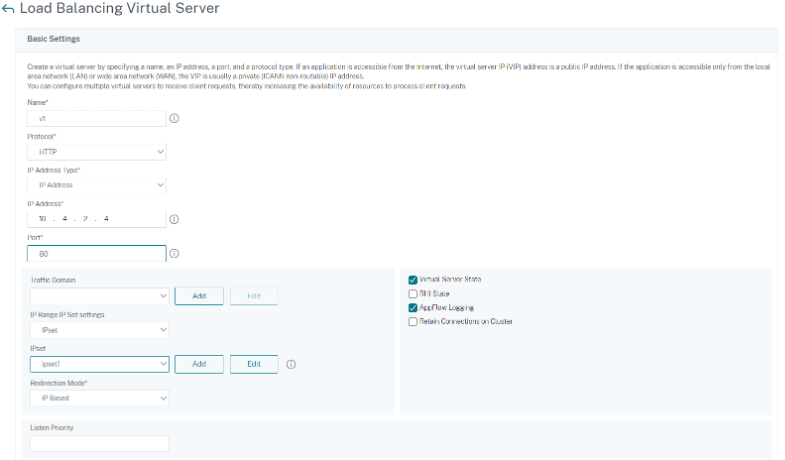 Create load balancing virtual server