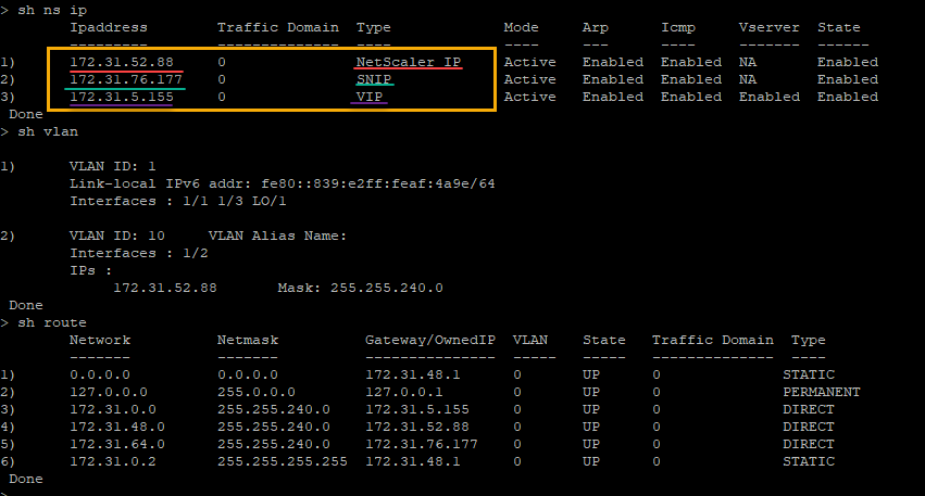 Méthode AWS show nsip 1