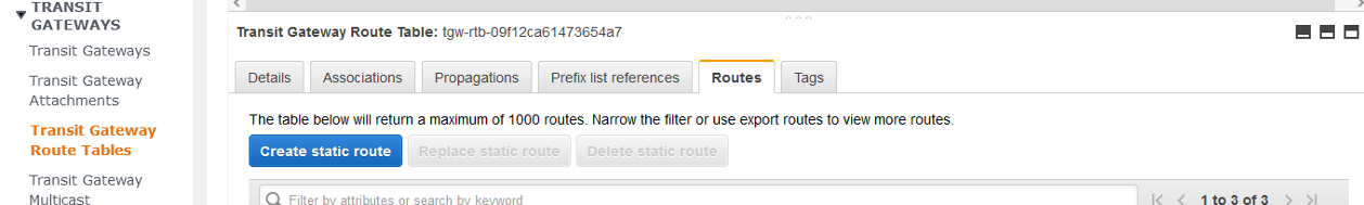 Table de routage AWS Transit Gateway