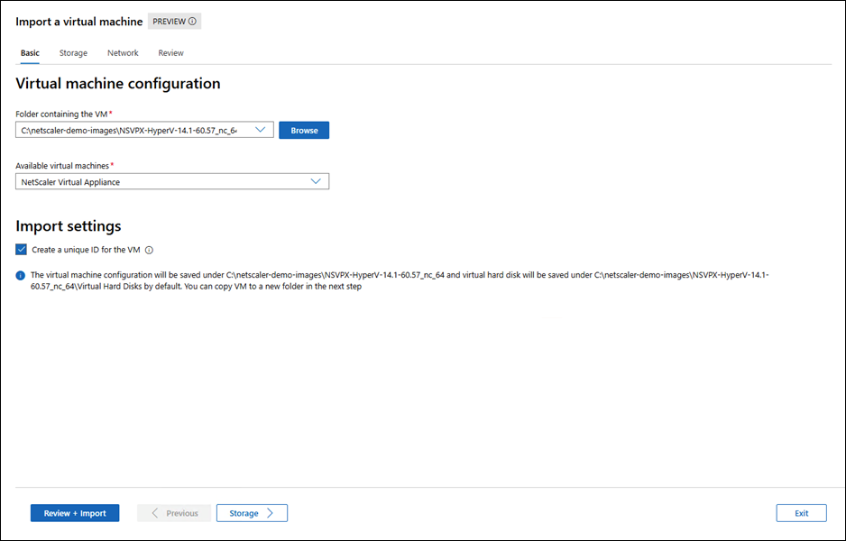 NetScaler import virtual machine