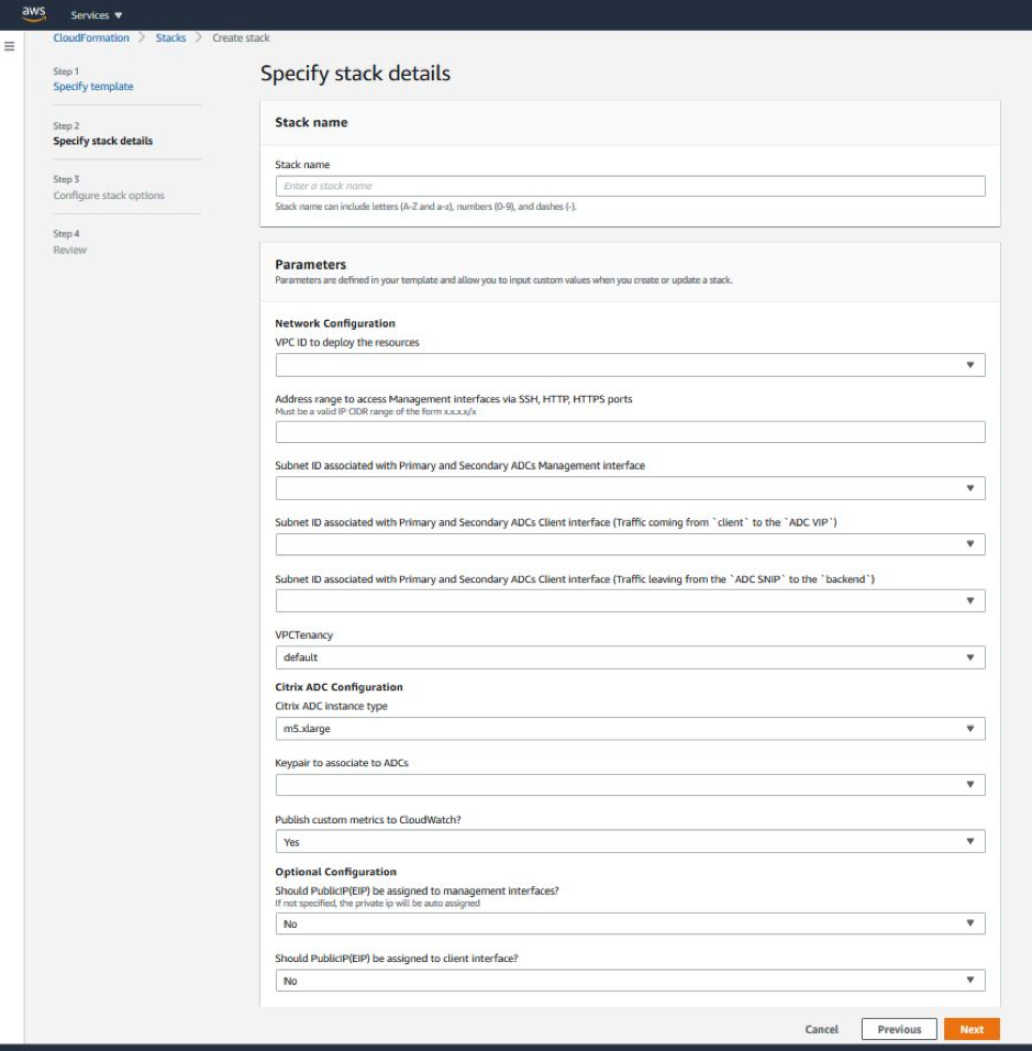 Specify stack details