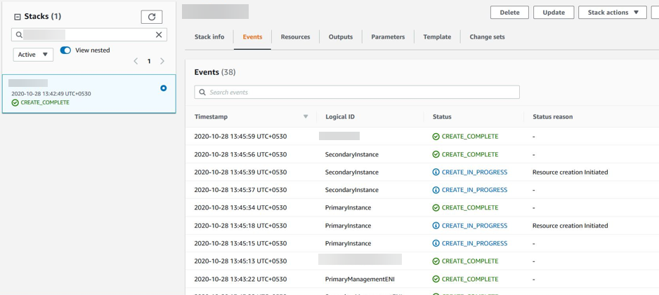 CloudFormation スタックが完了しました