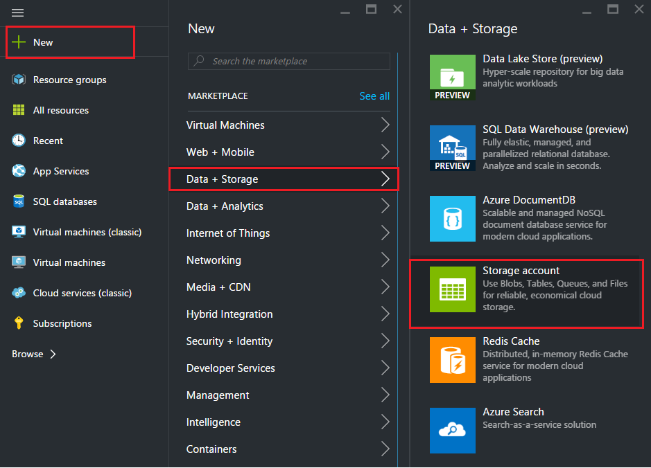 Configure storage account