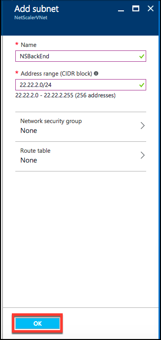 Configuration du sous-réseau VNet