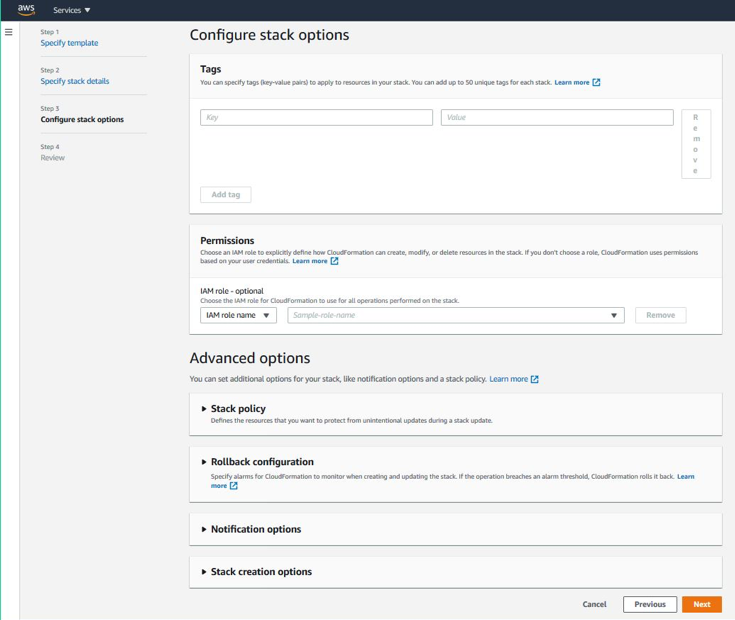 Configurar opciones de pila