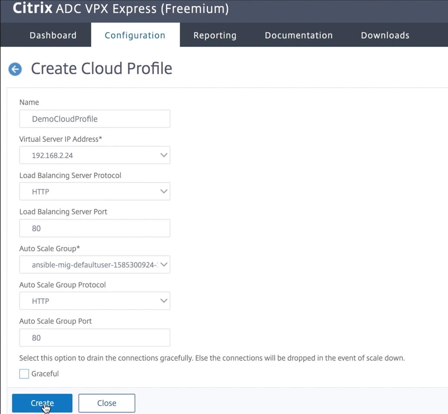 Default Cloud Profile page