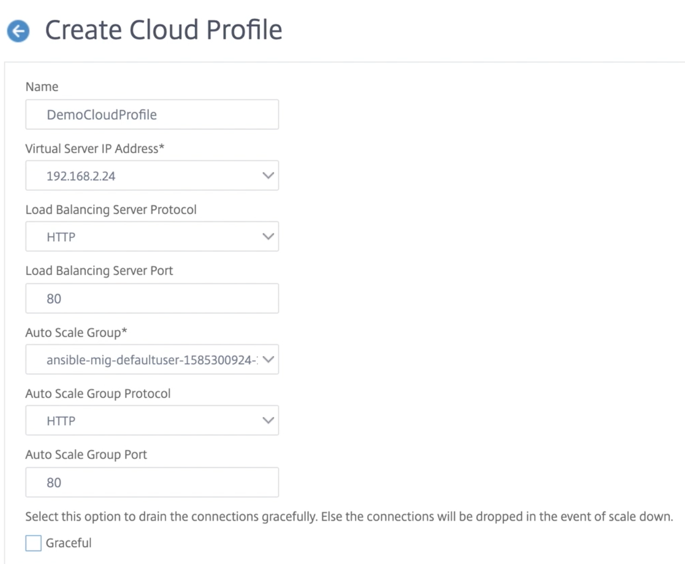 Página de perfil de nube predeterminada