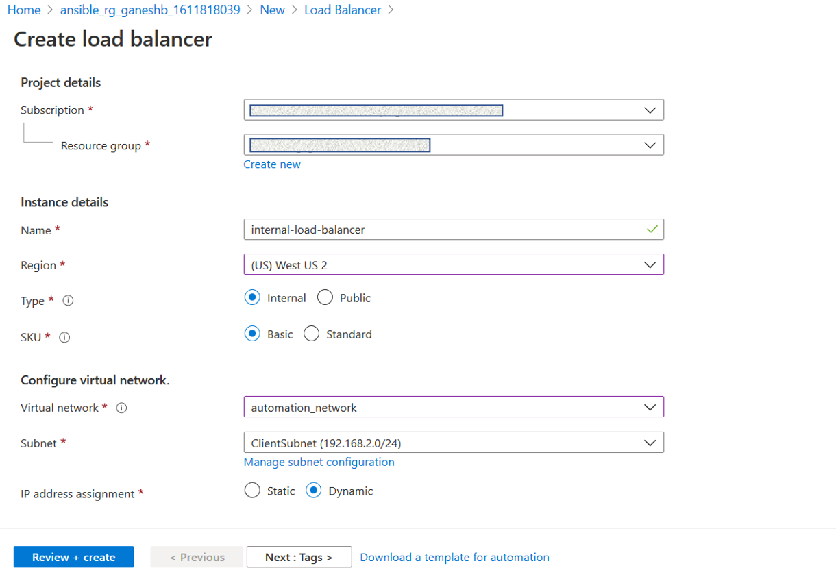 Create an internal load balancer