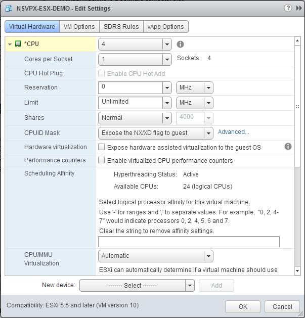 Modificar configuración CPU