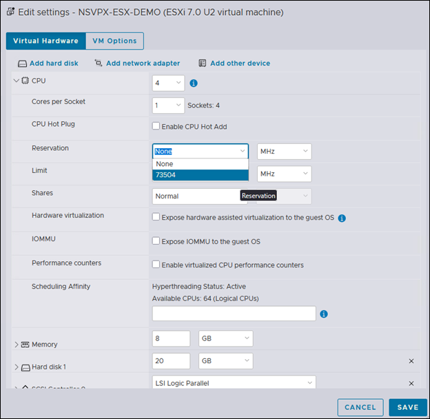 CPUs edit settings
