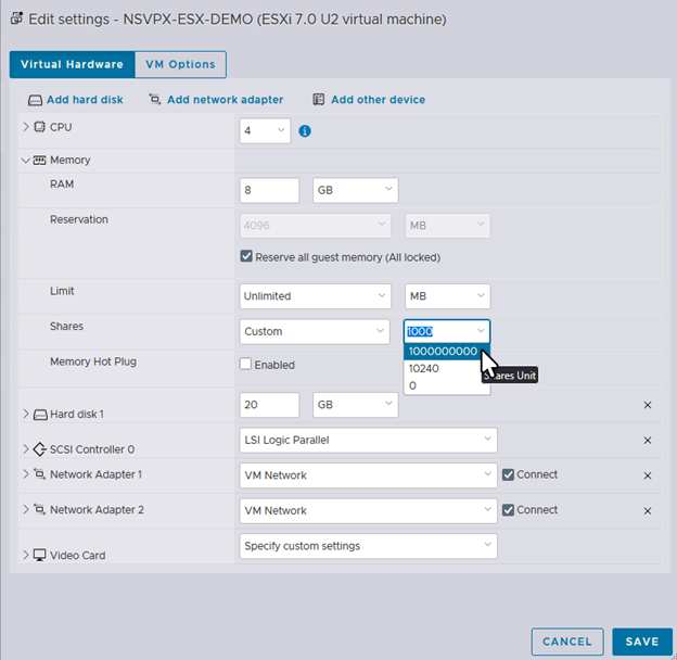 Memory edits settings