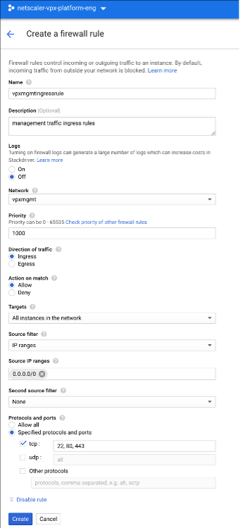 Create firewall rules