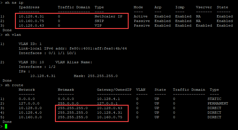 GCP show nsip command