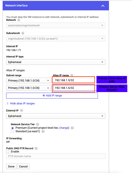 Dirección IP de alias de cliente NIC único