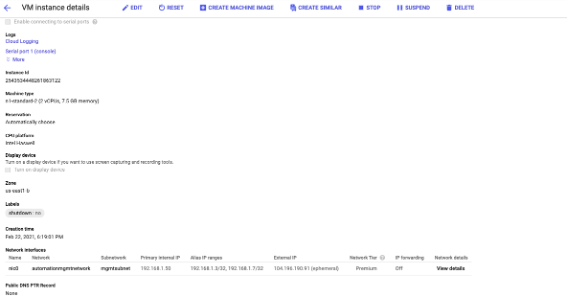 VM instance details