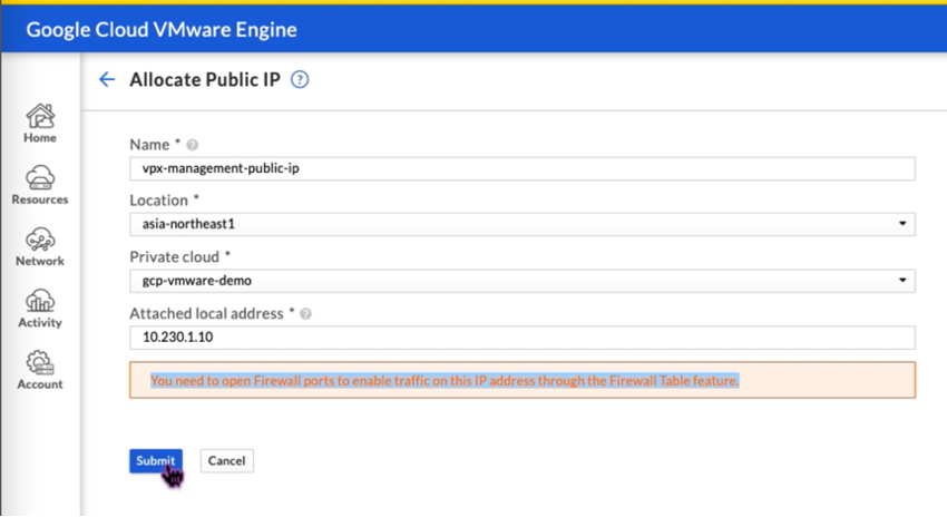 Allocate public IP