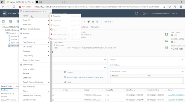 Power On the VPX instance