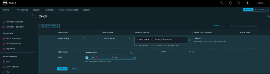 サーバーの DHCP 範囲