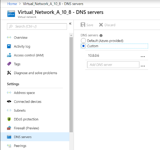 Réseau virtuel A Serveurs DNS