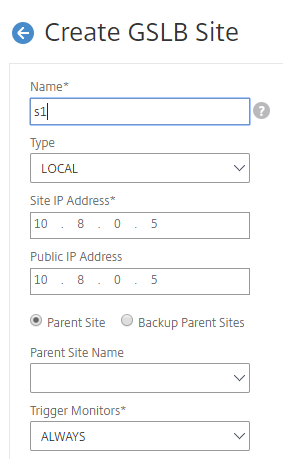 Create GSLB site