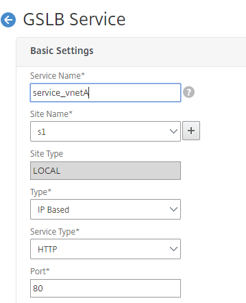 Configuración del servicio GSLB 1