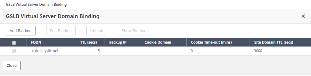 GSLB virtual server domain binding