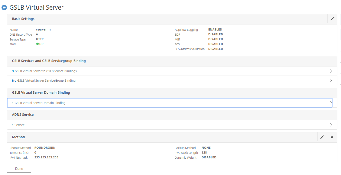 Configuración del servidor virtual GSLB