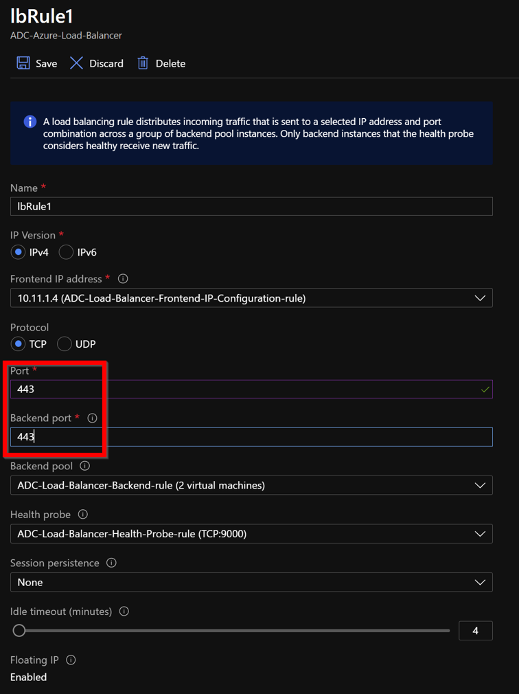 LB Rule uses port 443