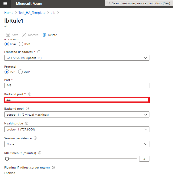 LB rule back-end port