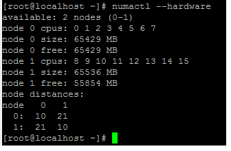 numactl ハードウェアコマンドの出力