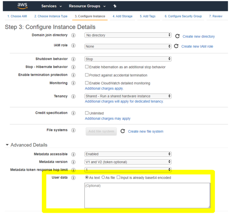 AWS 控制台用户数据