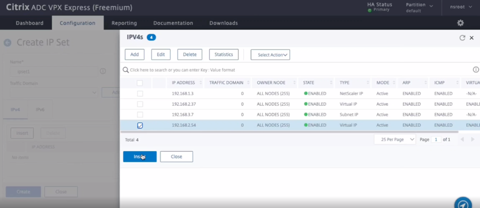 Crear conjunto de IP principal