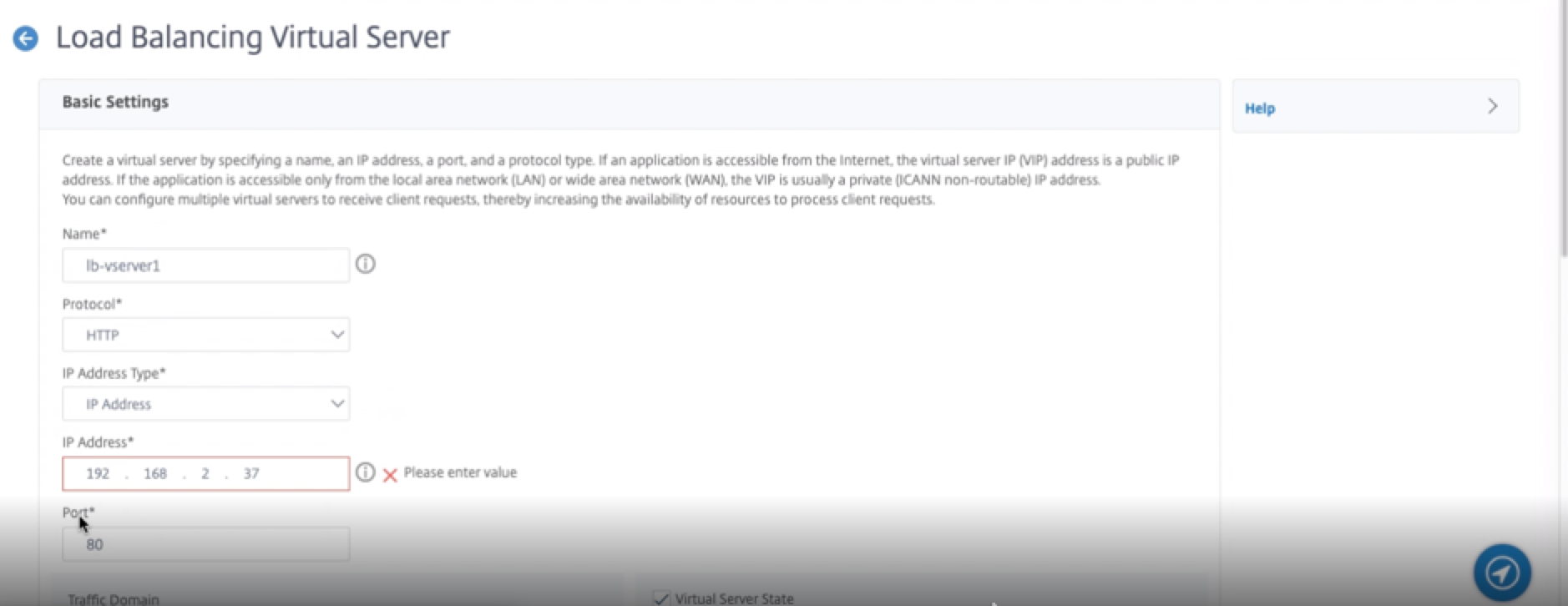 Load balancing virtual server on the primary instance