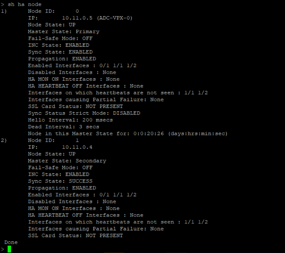 Show high availability node CLI on the primary node