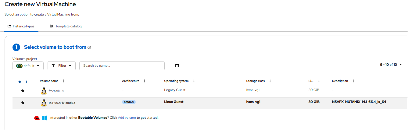 Select bootable volume