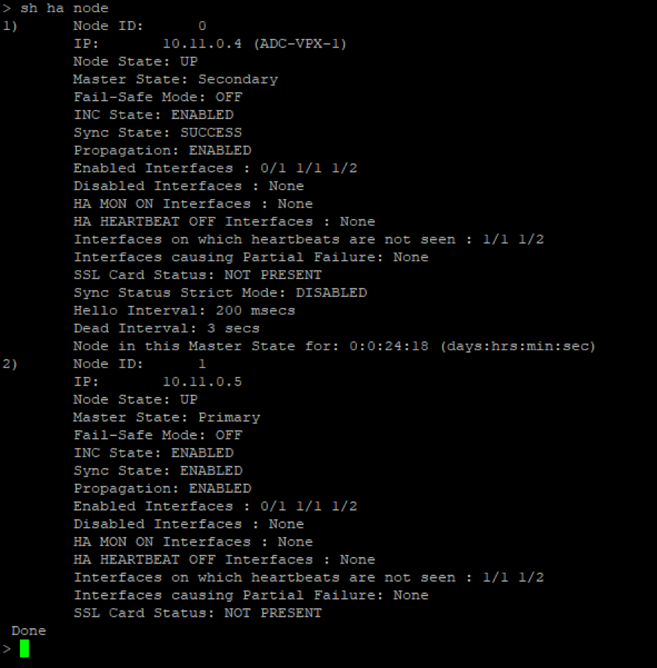 Mostrar CLI de nodo de alta disponibilidad en el nodo secundario