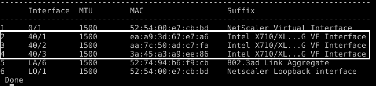 Output summary for Intel X710 and XL710 NICs