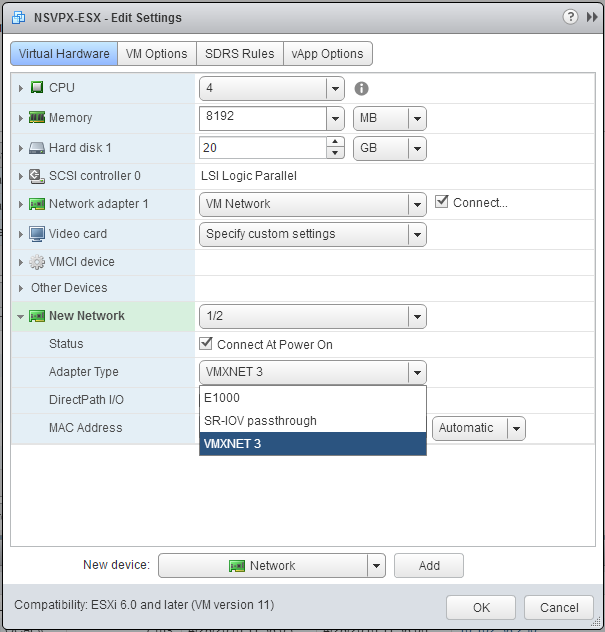 VM network selects