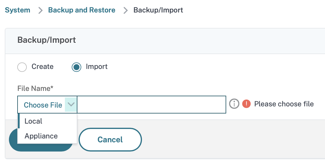 Import backup file